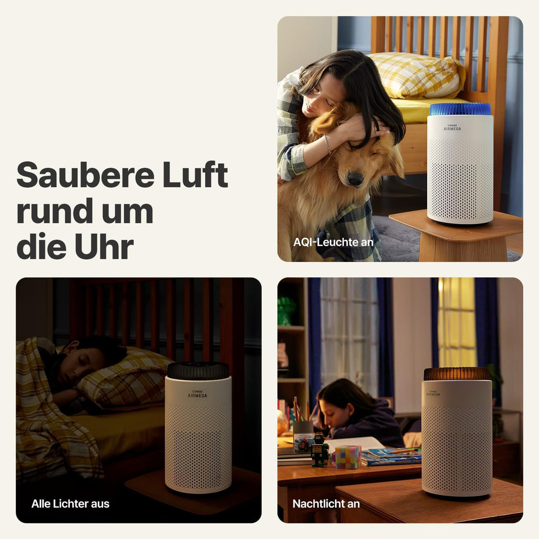 COWAY Luftreiniger Allergiker für Schlafzimmer & kleine Räume, leiser Luftreiniger mit 18,4dB, CADR