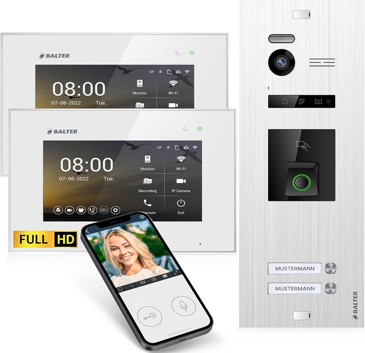Balter EVO-HD Video Türsprechanlage mit Fingerprint, Video Türklingel, Smartphone App, 2 Familienhau