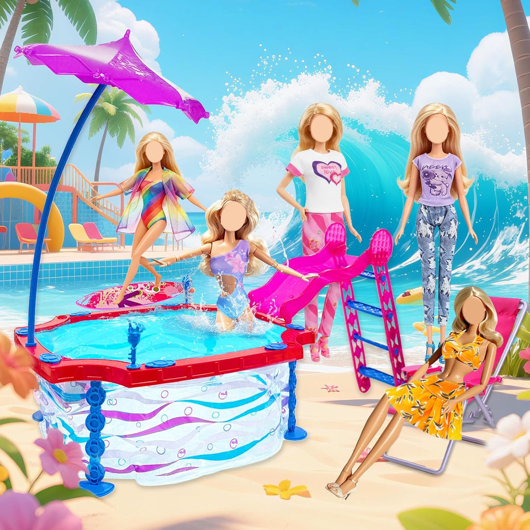 36 Schwimmbad Puppenkleidung für 11.5 Zoll Puppen Kompatibel mit Barbie Puppen, 1 Rutsche Pool 6 Som