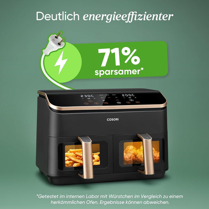 Cosori Heissluftfritteuse 2 Kammern Airfryer, 6-in-1 Dual Zone Air Fryer XXL 8,5 L, Heissluftfritteu
