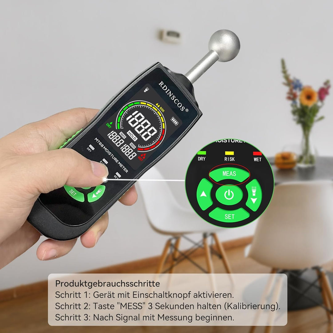 Feuchtigkeitsmessgerät RDINSCOS Feuchtigkeitsmessgerät für Wände Holzfeuchtemessgerät Zerstörungsfre