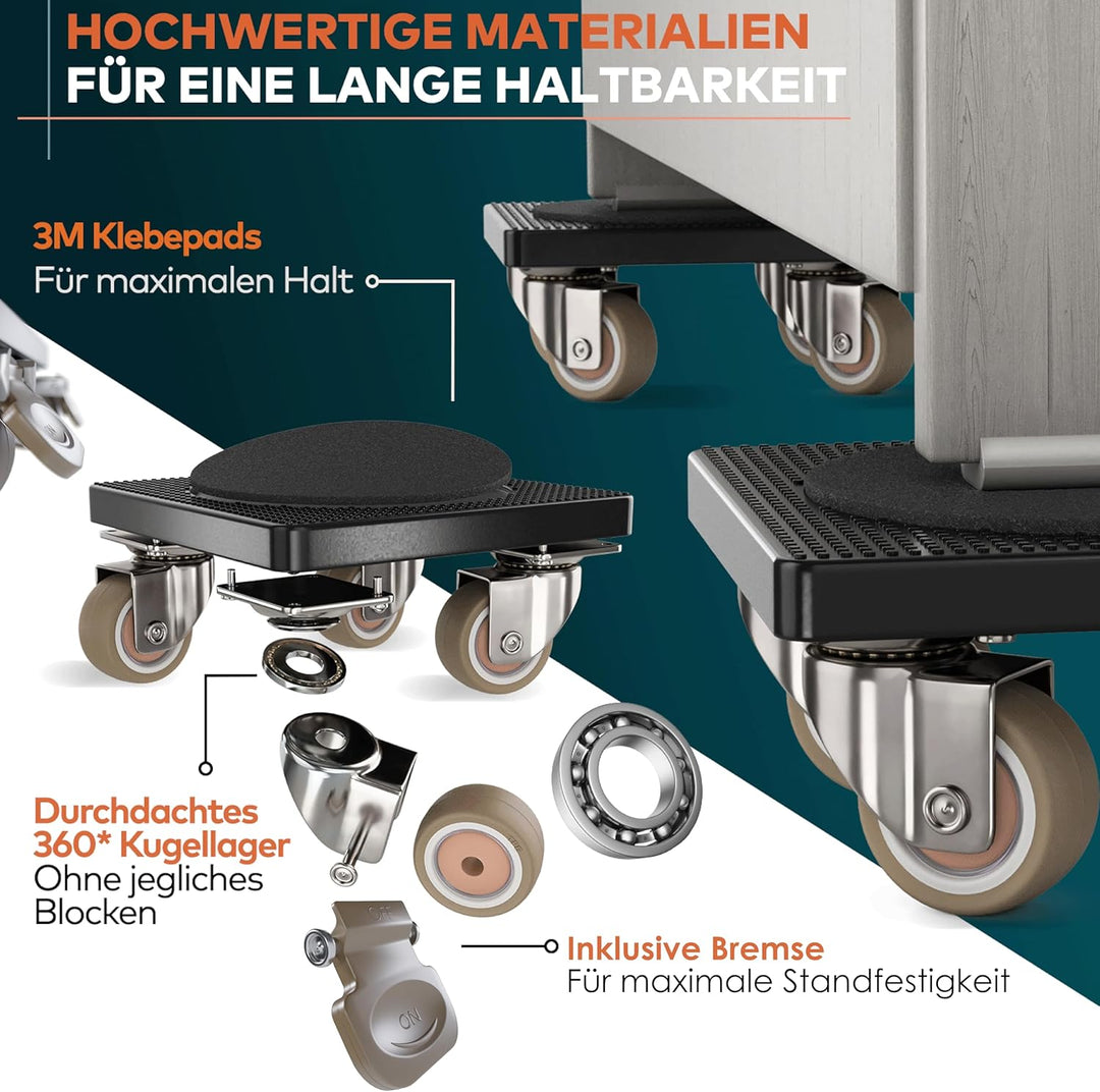 Der Innovative Möbelheber (inkl. Bremsen) für schwere Möbel von FAIRMO - 4 Möbelroller und 1 Lastenh