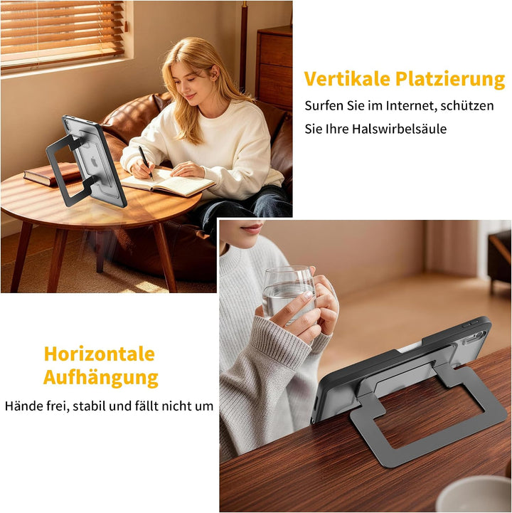 Hülle für iPad 11. / 10. Gen (A16 2025/2022), Metallständer, Schwarz | Multifunktionaler Ständer aus