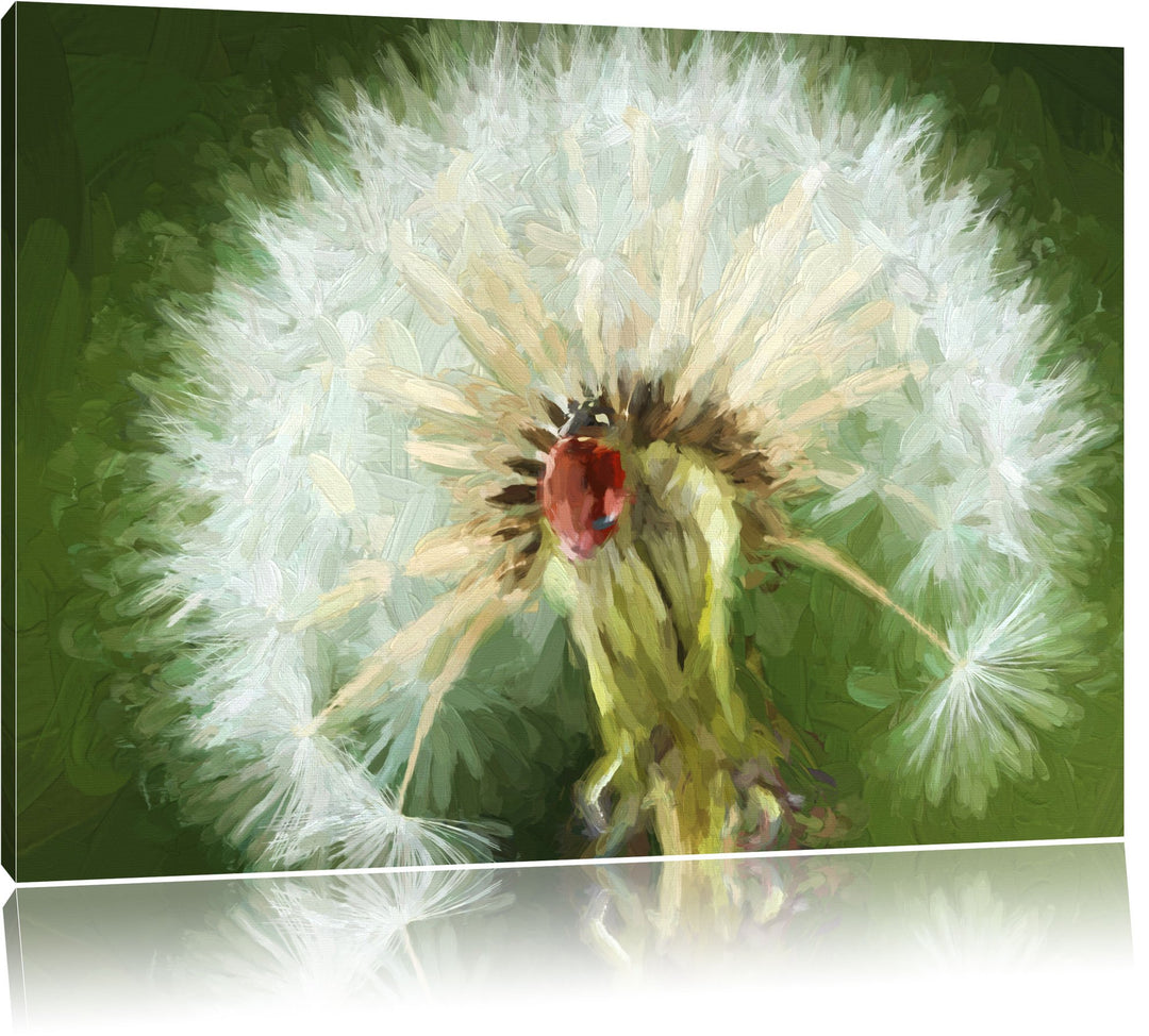 Pixxprint Marienkäfer auf Pusteblume als Leinwandbild/Grösse: 100x70 cm/Wandbild/Kunstdruck/fertig b