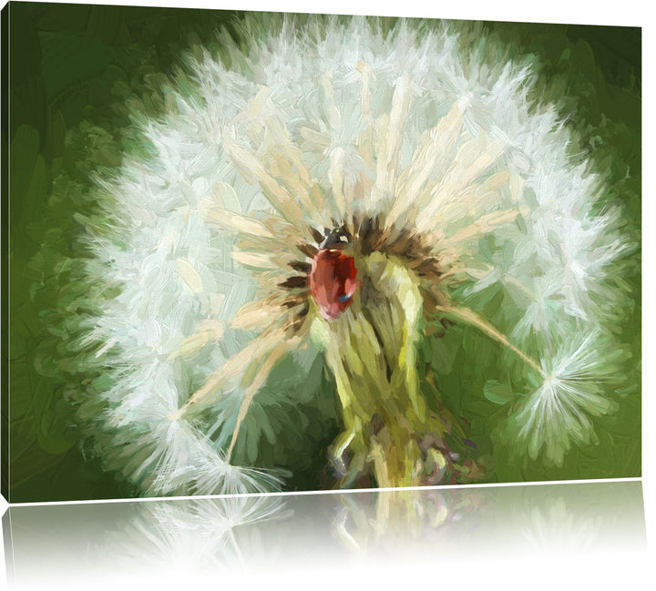 Pixxprint Marienkäfer auf Pusteblume als Leinwandbild/Grösse: 100x70 cm/Wandbild/Kunstdruck/fertig b
