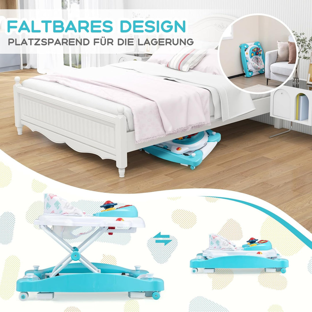 COSTWAY 6 in 1 Lauflernhilfe, Lauflernwagen mit abnehmbarem Spielboard & Fusspolster, Baby Walker hö