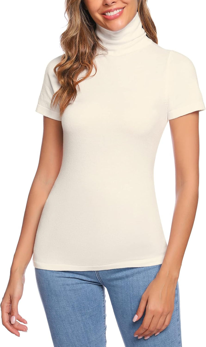 Totatuit T-Shirt Damen Rollkragen Tops Kurzarm Rollkragenshirt Casual Shirt mit Stehkragen für Frühl