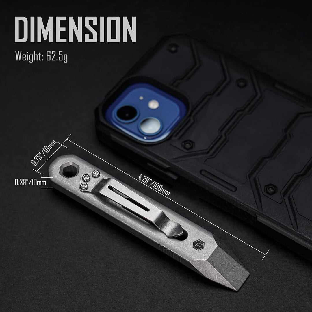 KeyUnity KR00 Titanium EDC Brecheisen-Multiwerkzeug mit Schraubendreher und Taschenclip