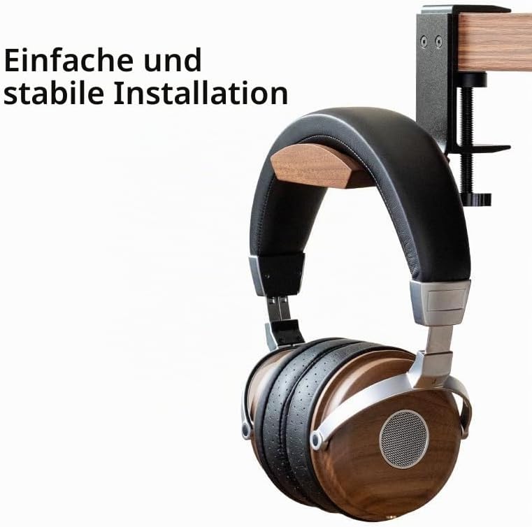 Kopfhörer Ständer mit 6cm Breiter Kopfstütze aus Nussbaum,Headset Halterung Verstellbar Clip Headpho