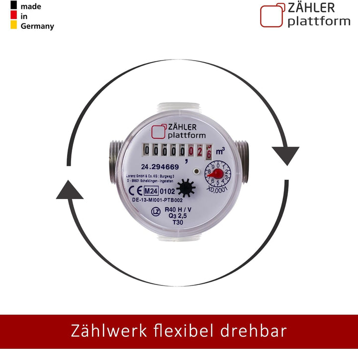 ZÄHLER plattform Zapfhahn Wasserzähler Set Durchfluss Qn 1,5, Kaltwasser, Baulänge 80 mm Eichung 202