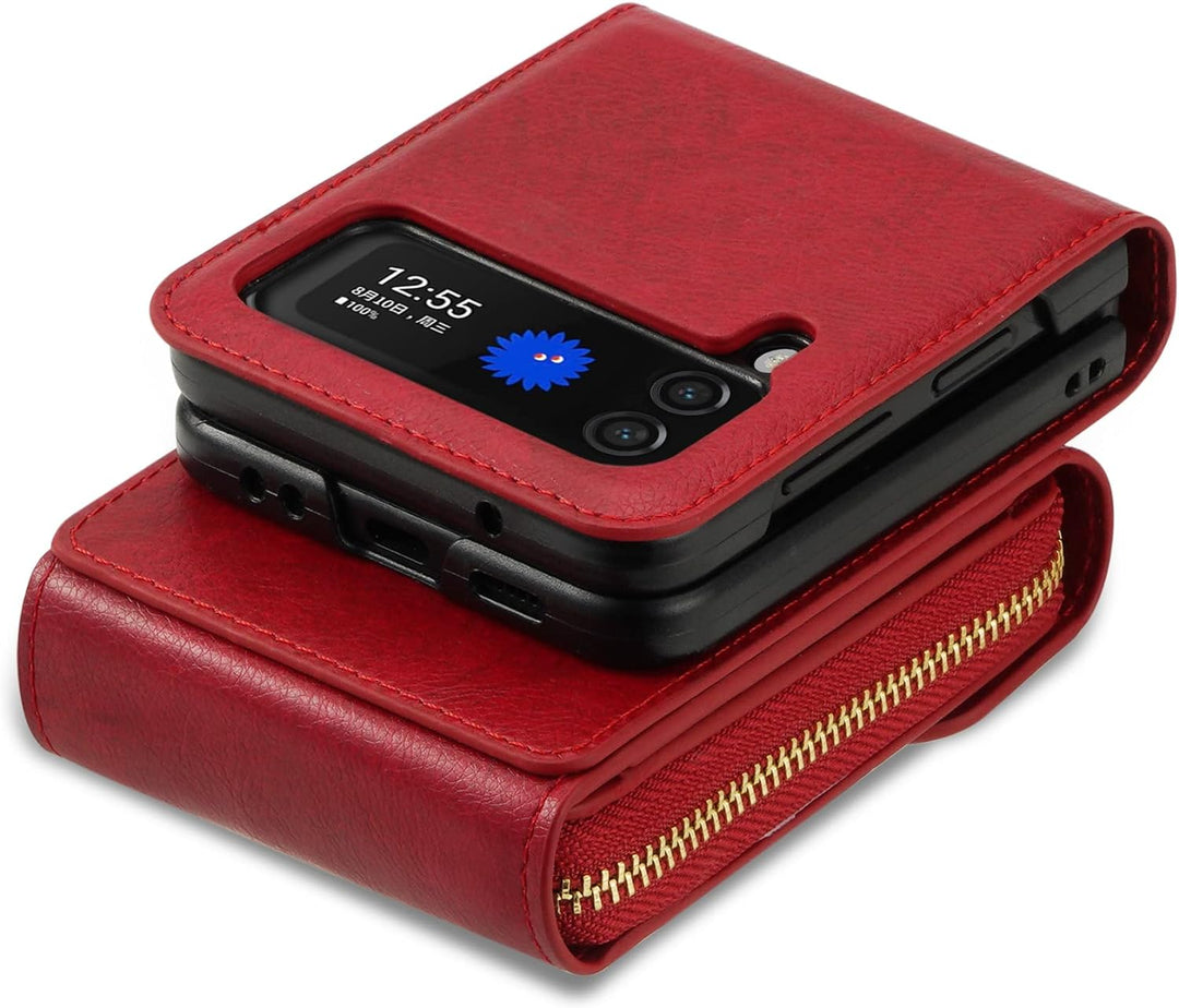 UDBKKDX Brieftasche Handyhülle für Samsung Galaxy Z Flip 3, Schnalle Frauen Mattes Leder hülle mit B