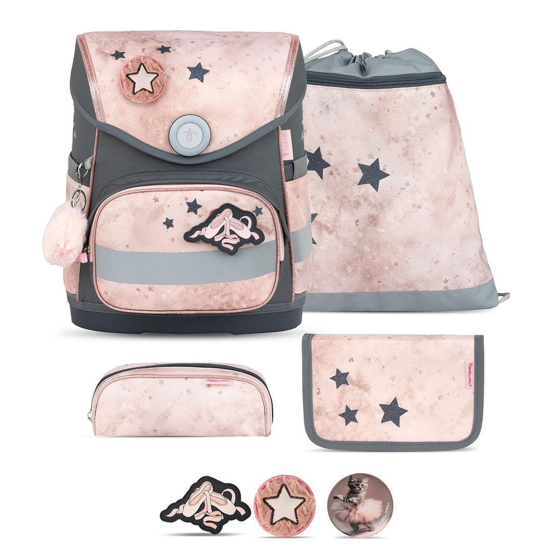 Belmil Compact mit Patches Schulranzen Set 5-teilig mit Brustgurt (405-41/AG/B/S) (Belle Pirouette),