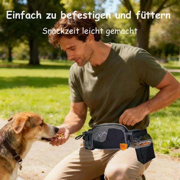Hundetasche Bauchtasche mit Leckerli-Tasche & 2 Wasserflaschenhalter, Leichte Futterbeutel Hunde mit