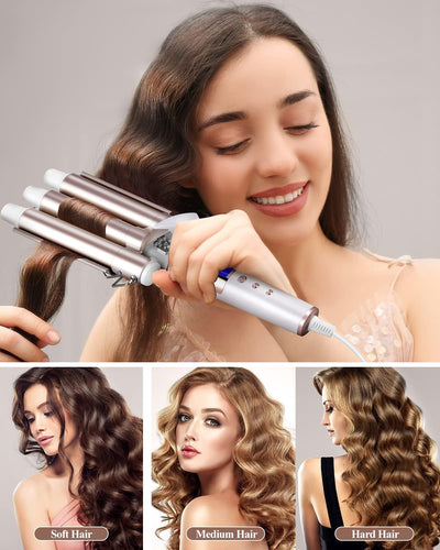 CkeyiN 22mm Welleneisen 3 Fässer Lockenstab Beach Waves 80℃-230℃,Welleisen für Lange/kurze Haare Was