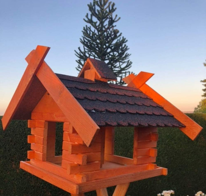 Rechteckiges Vogelhaus M - XL wetterfest aus Holz Vogel Futterstelle Haus mit und ohne Ständer (Grös