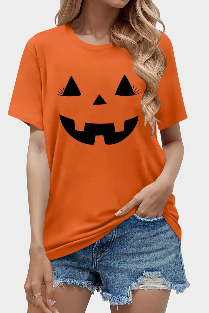 Damen Halloween KüRbisgesicht T-Shirt Frauen KüRbis Shirt Herbst Karneval Shirts S Orange3, S Orange