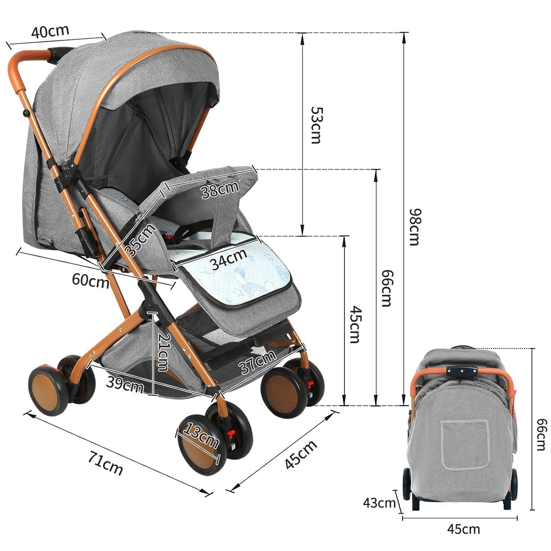 Kinderwagen, 0-4 Jahre, 0-22 kg, leichter und kompakter Kinderwagen, neigbarer Rückenlehne, 5-Punkte