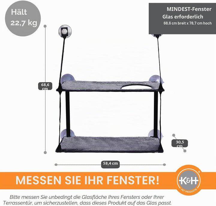 K&H 779092 EZ Easy Window Mount Kitty Sill, am Fenster zu befestigendes Katzenbett mit Zwei Ebenen D