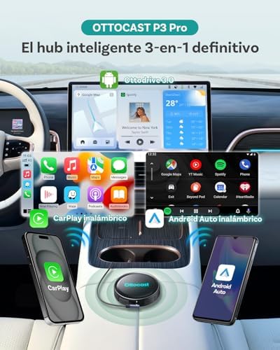 (2026 Neu) OTTOCAST P3 Pro CarPlay AI Box mit Fernbedienung, 3-in-1 Wireless CarPlay & Android Auto