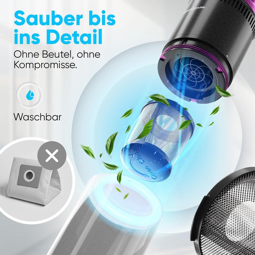 ProfiCare® Handstaubsauger Akku | starker BLDC-Motor | 2200mAh Akku | leicht und handlich | beutello