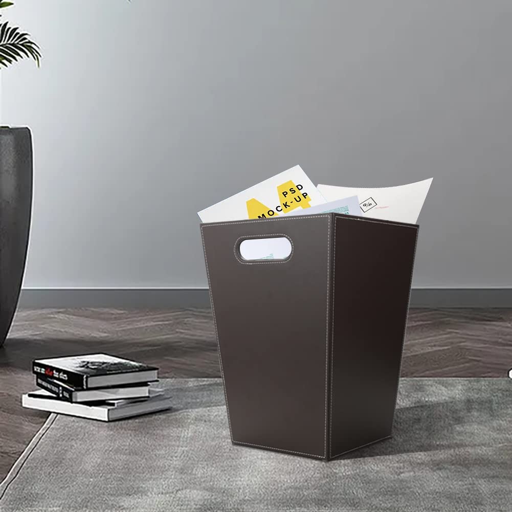 KINGFOM™ Klassisch Leder Papierkorb für Büro/Badezimmer/küche/Schlafzimmer (Platz-Braun), Platz-Brau