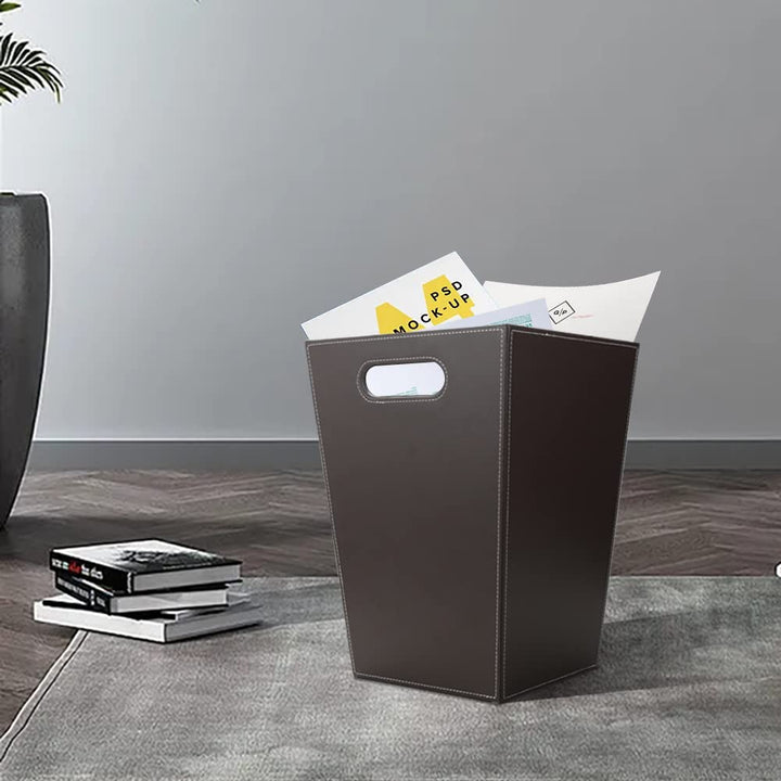 KINGFOM™ Klassisch Leder Papierkorb für Büro/Badezimmer/küche/Schlafzimmer (Platz-Braun), Platz-Brau