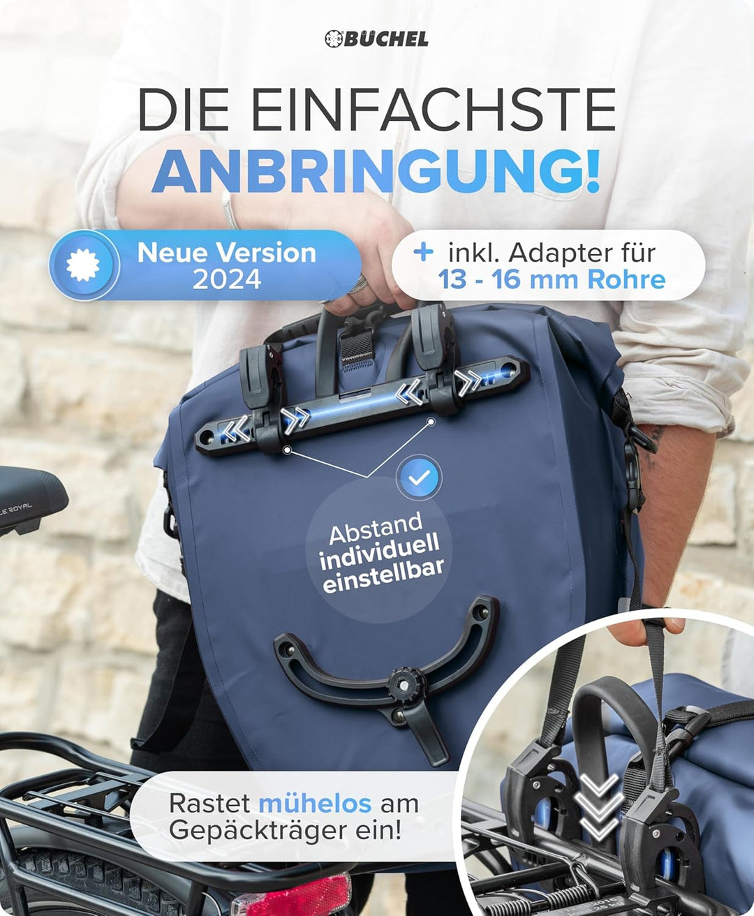 Büchel Fahrradtasche für Gepäckträger I 100% Wasserdicht I mit Tragegriff und Schultergurt I fahrrad