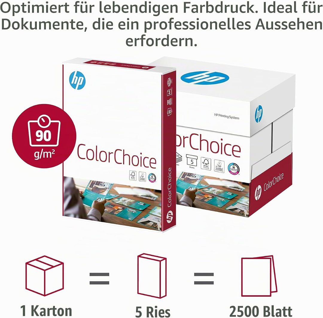 HP ColorChoice CHP750, Farblaserpapier ungestrichen , 90g/m², A4, Karton zu 5 X 500 Blatt, CHP750 A4