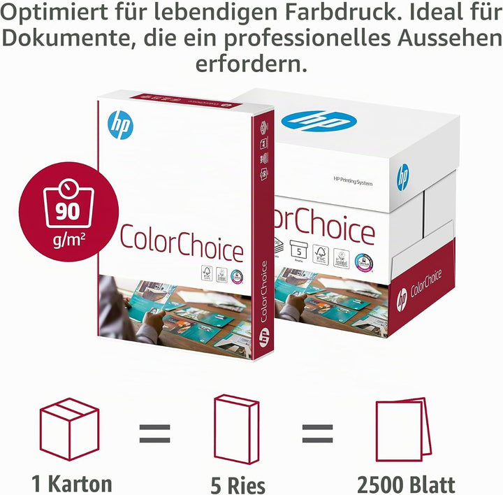 HP ColorChoice CHP750, Farblaserpapier ungestrichen , 90g/m², A4, Karton zu 5 X 500 Blatt, CHP750 A4