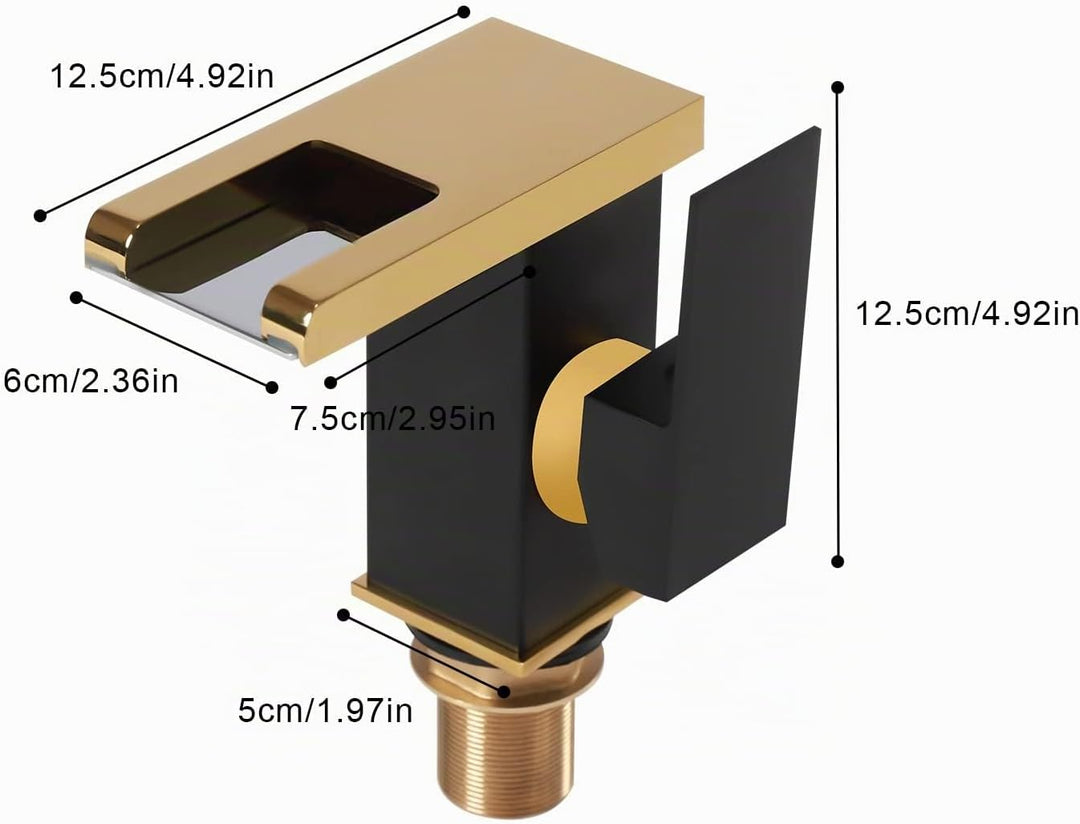 Wasserhahn mit Licht Bad, LED Wasserfall Badezimmer Wasserhahn Schwarz&amp;Gold Led Licht 3 Farben Änder