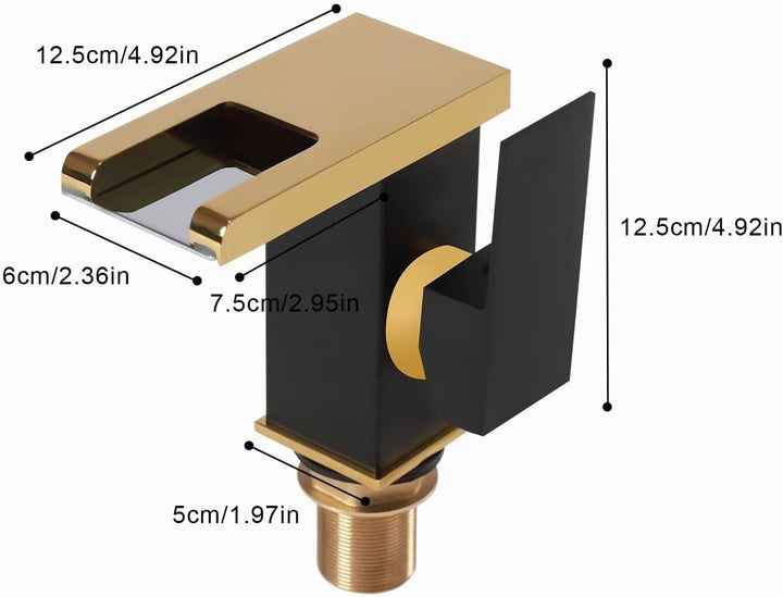 Wasserhahn mit Licht Bad, LED Wasserfall Badezimmer Wasserhahn Schwarz&amp;Gold Led Licht 3 Farben Änder