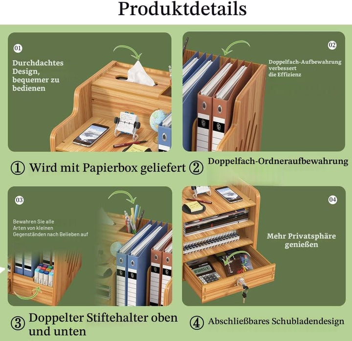 Aktualisierter Schreibtisch-Organizer aus Holz mit Schublade, grosses Fassungsvermögen, Schreibtisch