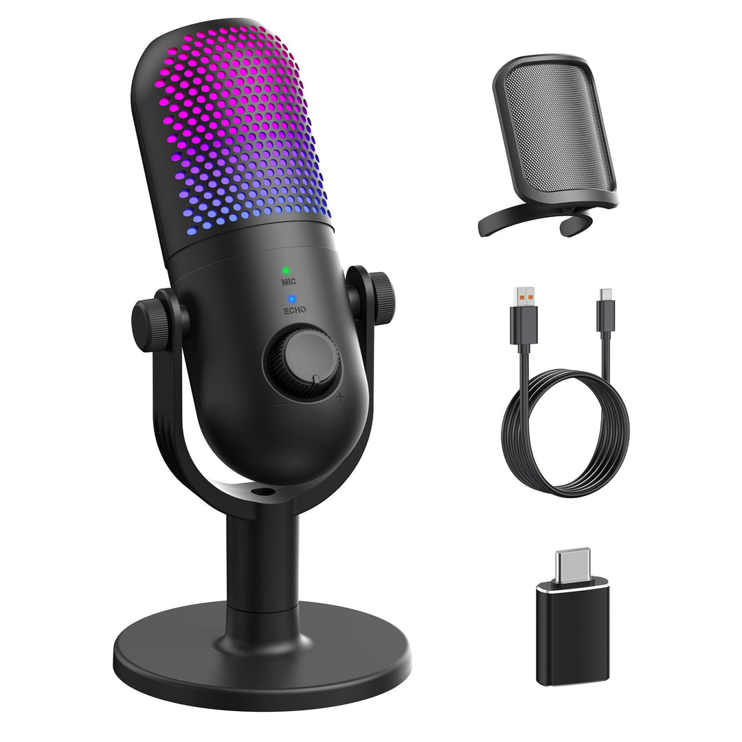 USB Mikrofon PC Gaming RGB: Microphone PC Schwarz - Gaming Zubehör PS4 & PS5 - Gaming Mic mit Stumm
