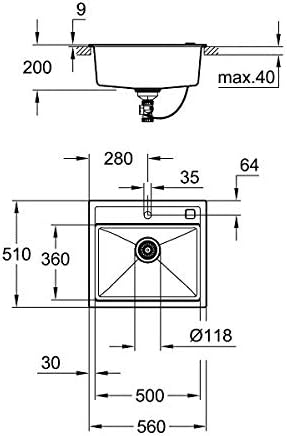 GROHE K700 | Kompositspüle | granit schwarz | 31651AP0 K700 Granit Schwarz 56 x 51 cm Kompositspüle,