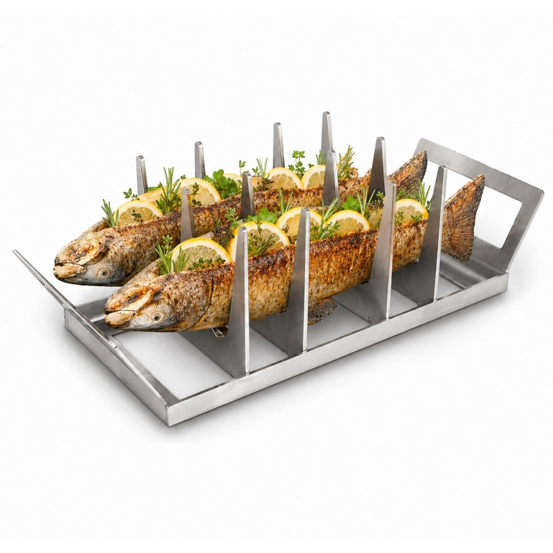 SCHILLING Fischgrilltechnik Fischhalter Edelstahl, für Grill, 30x14 cm, Backofen, Räucherkammer, Gar