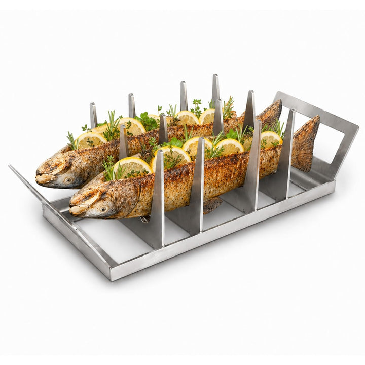 SCHILLING Fischgrilltechnik Fischhalter Edelstahl, für Grill, 30x14 cm, Backofen, Räucherkammer, Gar