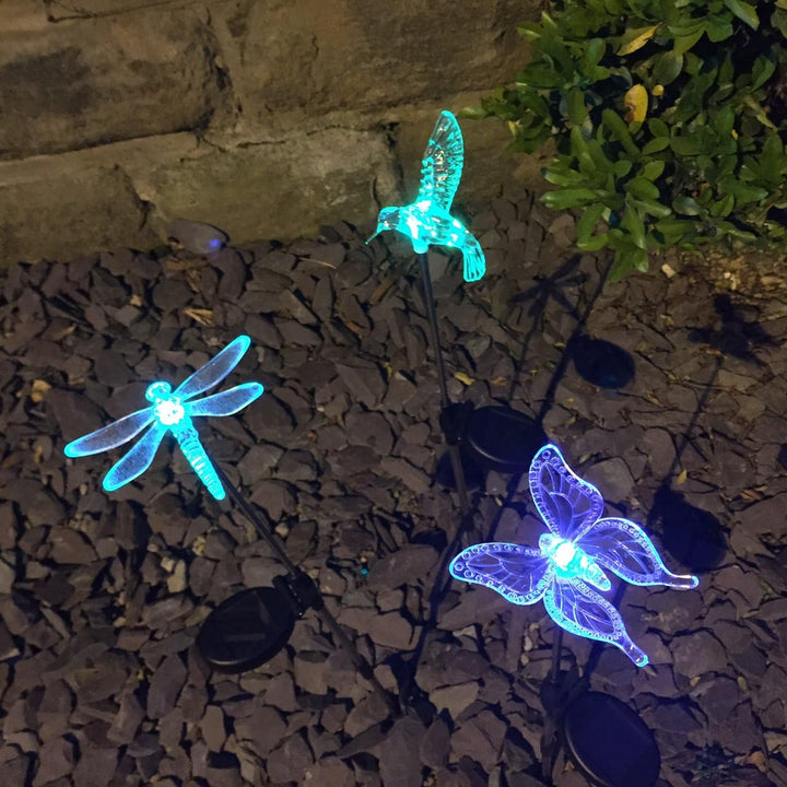 9er Set Solar Stableuchten Gartendeko Libelle Kolibri Schmetterling Lights4fun 9 Stk, 9 Stk