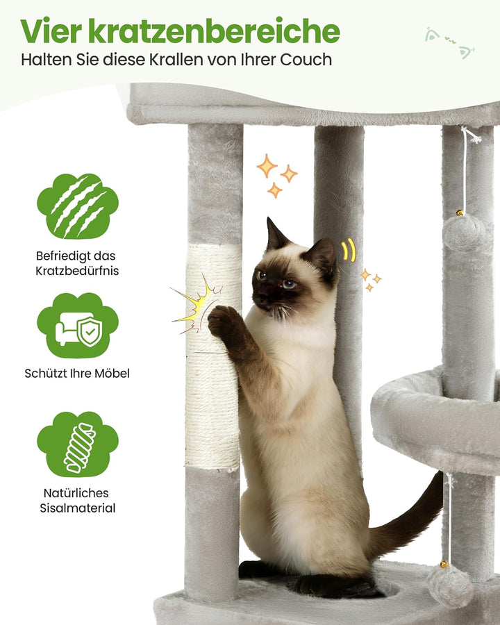 Kratzbaum Gross, Kratzbaum Grosse Katzen Stabil 170 cm hoch - Katzenbaum XL, Mehrstöckiger Katzenbau