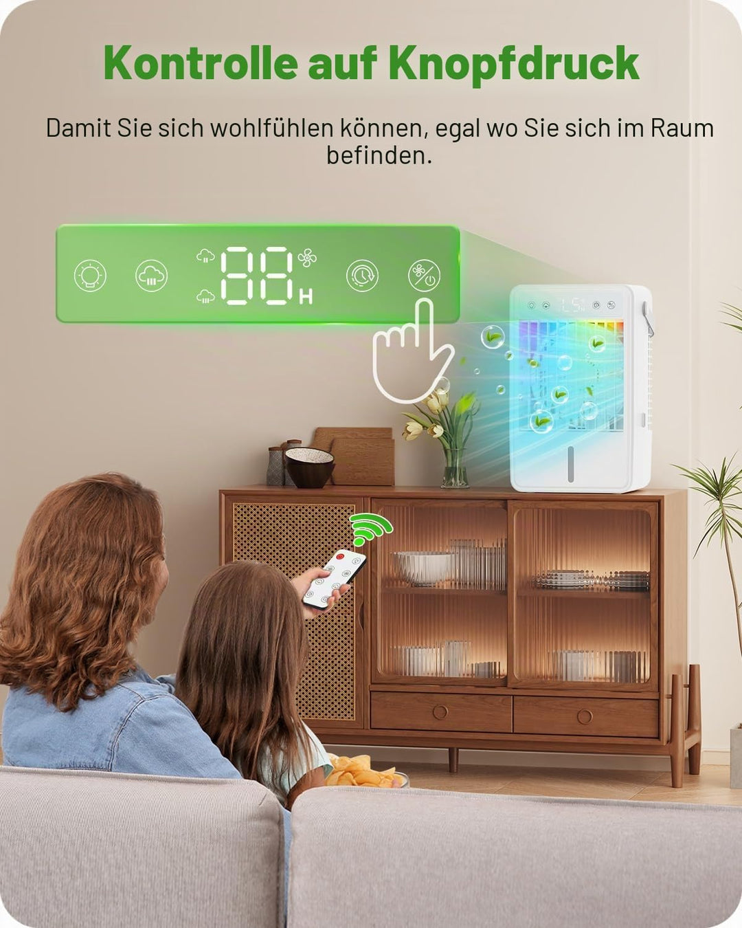 Mobile Klimaanlage mit 1500ML Wassertank, Mobiles Klimagerät mit 5 Gebläsestufen und 3 Betriebsarten