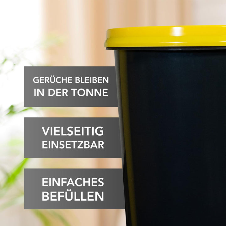 Mülleimer 60l mit geruchsdichtem Deckel (Gelb), Gelber Sack Ständer, Made in Germany, Müllsackstände