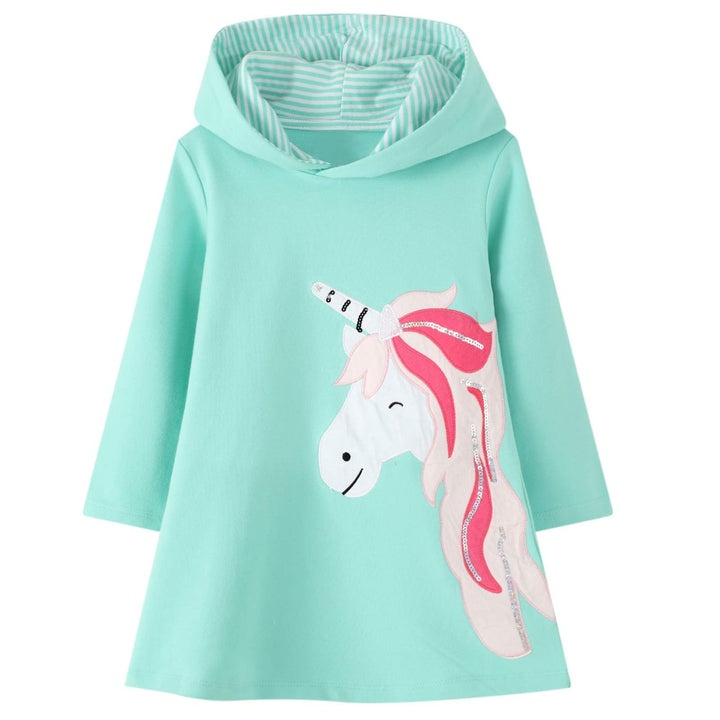 FILOWA Kapuzenkleid für Mädchen Kapuzenpullover Kleider Baumwolle Streifen Pailletten Stickerei Lang