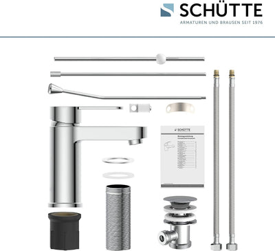 Schütte ELEPHANT Waschtischarmatur, elegante Mischbatterie inkl. Ablaufventil fürs Badezimmer, Wasse