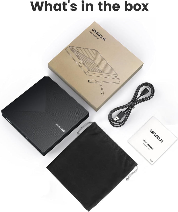 ORIGBELIE Externes DVD Laufwerk, USB 3.0 Typ C CD DVD +/-RW Externer DVD Brenner, Ultra-Slim Externe