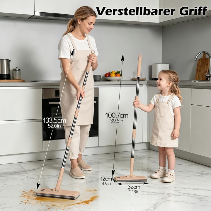 MASTERTOP Flach Mopp mit Eimer und 6 Mikrofaser Moppkopf, Hand-Frei Wischmop & Bodenwischer mit ausw