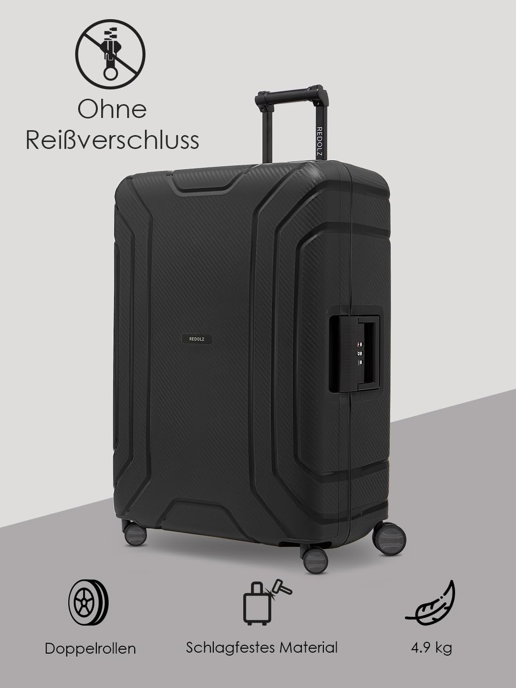 REDOLZ Hartschalen Check-in Koffer ohne Reissverschluss | 3-Punkt-Verschluss-System | Grosser XL Tro