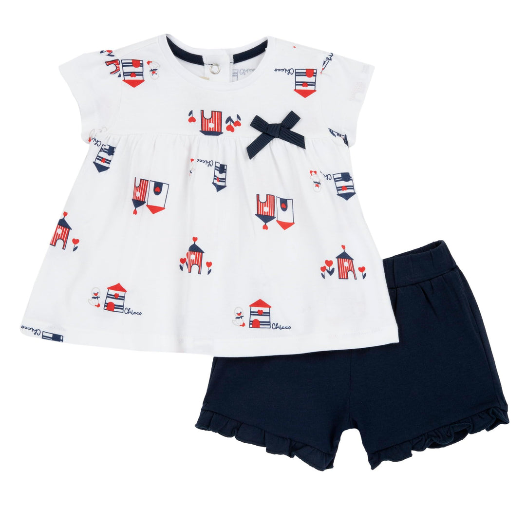 Chicco, Compleet voor Pasgeboren Meisje met T-shirt en Korte Broek, met Knopen op de Achterkant, met