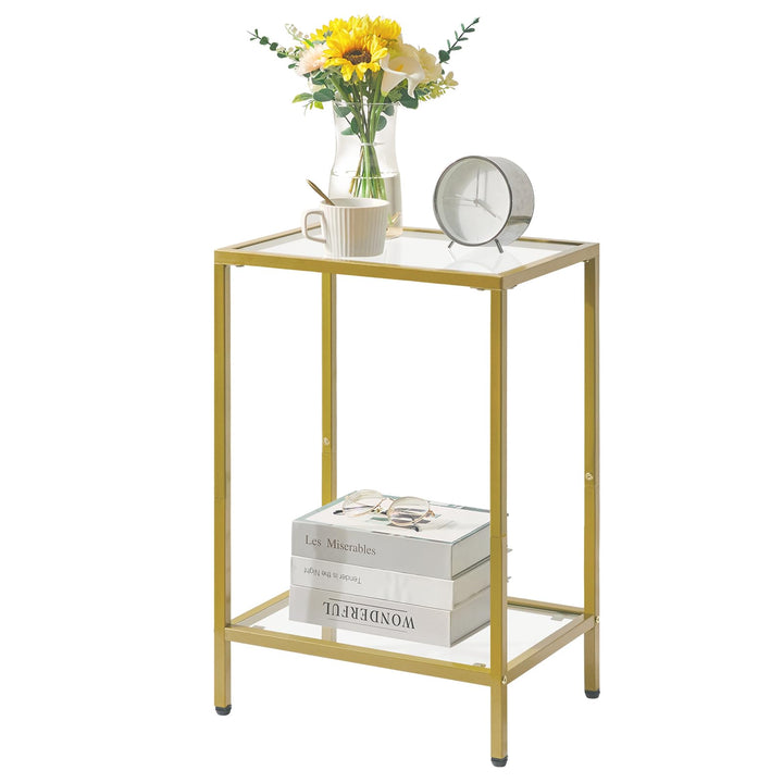 YMYNY Beistelltisch, Quadratischer Couchtisch, Sofatisch, Glastisch, Metallrahmen, aus gehärtetem Gl