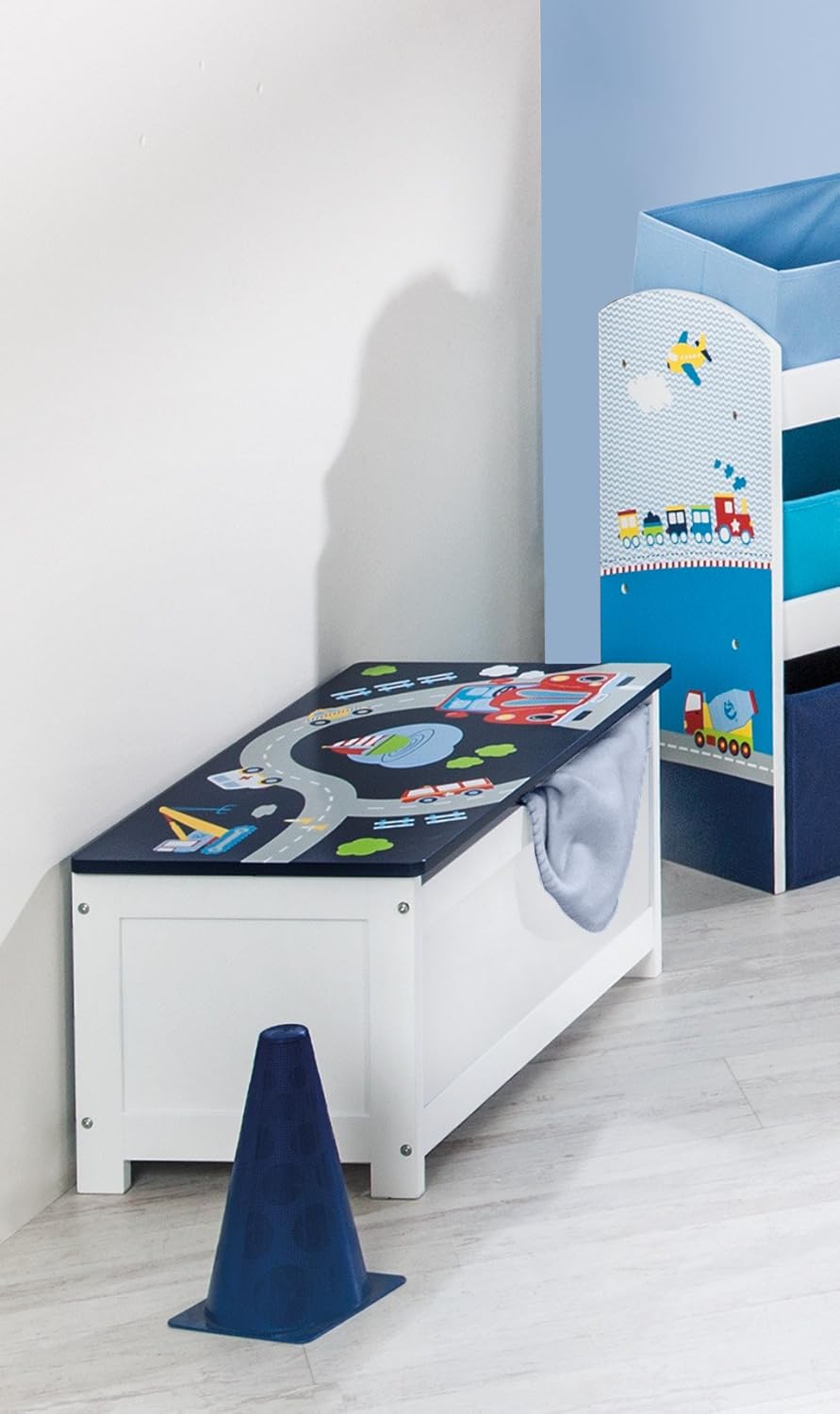 roba Spielzeugtruhe 'Rennfahrer', Sitz-& Aufbewahrungstruhe fürs Kinderzimmer, Truhenbank Auto blau,