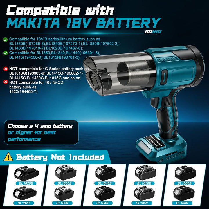 Akku-Handstaubsauger, kompatibel mit Makita 18V-Akku (ohne Batterie), 100 W, 10.000 Pa, tragbarer bü