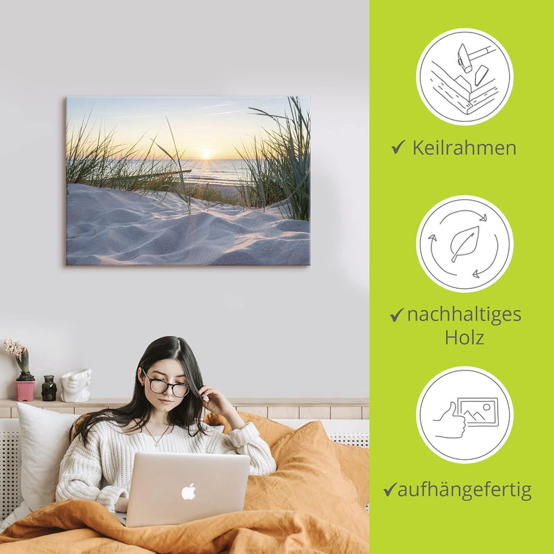 ARTland Leinwandbilder Wandbild Bild Leinwand 100x70 cm Strand Küste Ostsee Dünen Meer Landschaft Na